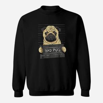 Bad Pug Pug Jail Shot Funny Pug Dog Lover Gifts Sweatshirt | Crazezy