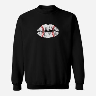 Baseball Inspired Kiss Lips Smooch Distressed Sweatshirt | Crazezy AU