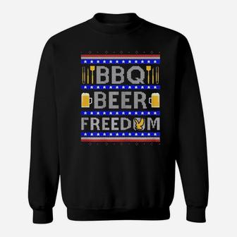 Bbq Beer And Freedom Ugly Xmas Sweatshirt - Monsterry