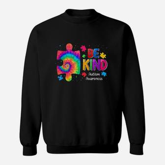 Be Kind Puzzle Pieces Tie Dye Cute Awareness Boy Kids Sweatshirt | Crazezy DE