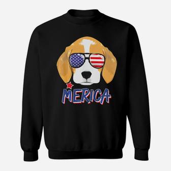 Beagle Dog Merica Patriotic American Sunglasses 4Th Of July Sweatshirt - Monsterry