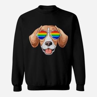 Beagle Gay Pride Flag Lgbt Rainbow Sunglasses Beagle Sweatshirt - Monsterry