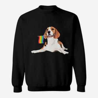 Beagle Holding Rainbow Flag Lesbian Gay Pride Lgbt Sweatshirt - Monsterry