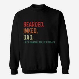 Bearded Inked Dad Funny For Daddy Tattoo Man Father Vintage Sweatshirt | Crazezy