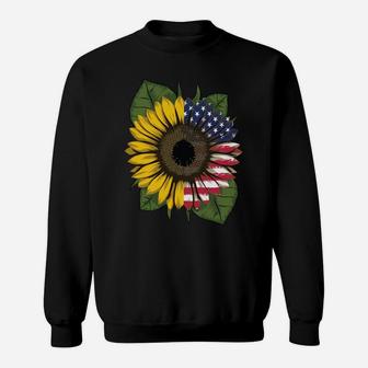 Beautiful Sunflower American Flag Patriotic Women Christmas Sweatshirt | Crazezy CA