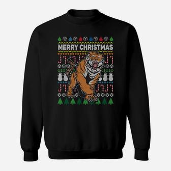 Beautiful Tiger Merry Christmas Ugly Xmas Big Cat Design Sweatshirt Sweatshirt | Crazezy