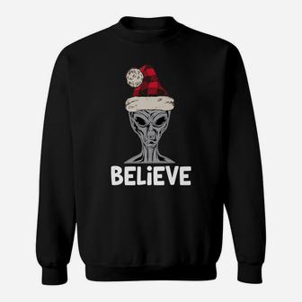 Believe Christmas Alien Head Funny Quote Science Fiction Sweatshirt | Crazezy UK