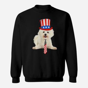 Bichon Frise 4Th Of July Dog In Top And Tie Sweatshirt - Monsterry