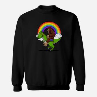 Bigfoot Riding Trex Dinosaur Funny Rainbow Sweatshirt - Thegiftio UK