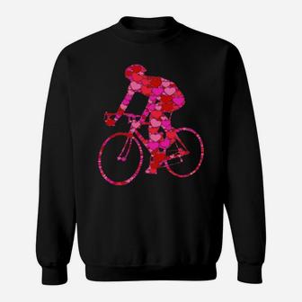 Bike Pink Red Heart Valentines Day For Bicycle Racer Sweatshirt - Monsterry