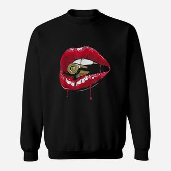 Biting The Red Lipstick Lips Sweatshirt | Crazezy CA