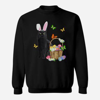 Black Cat Bunny Hat Rabbit Easter Eggs Basket Egg Hunting Sweatshirt | Crazezy DE