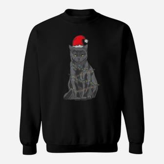 Black Cat I Christmas Light I Funny Cat Gift Christmas Sweatshirt | Crazezy UK