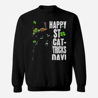 Black Cat Leprechaun Happy St Catricks Day Irish Shamrock Sweatshirt - Monsterry