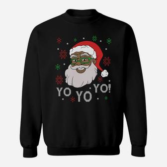 Black Funny Santa Claus Christmas Yo Yo Yo Xmas Costume Sweatshirt Sweatshirt | Crazezy DE