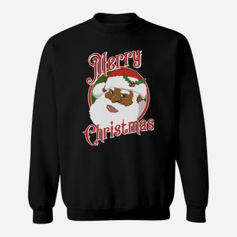 Black Merry Christmas African American Santa Claus Sweatshirt | Crazezy CA