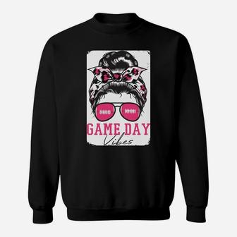 Bleached Game Day Vibes Pink Leopard Messy Bun Football Mom Sweatshirt Sweatshirt | Crazezy CA