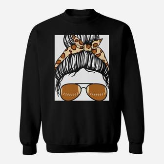 Bleached Leopard Print Messy Bun Game Day Football Mom Sweatshirt Sweatshirt | Crazezy UK
