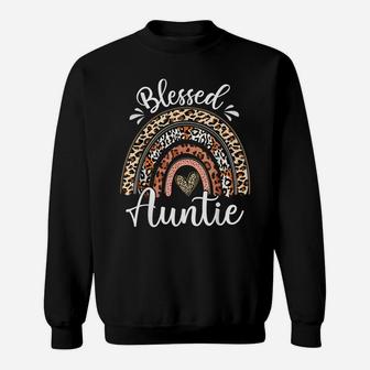 Blessed Auntie Funny Leopard Boho Rainbow Auntie Life Sweatshirt | Crazezy AU