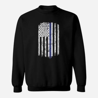 Blue Line Police American Flag Raw Edge Raglan Sweatshirt | Crazezy AU