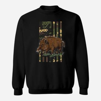 Boar Hunting Camo American Flag Hog Hunter Sweatshirt | Crazezy