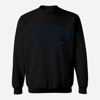 Boca Raton Florida Vintage Nautical Crossed Oars Navy Sweatshirt Sweatshirt | Crazezy