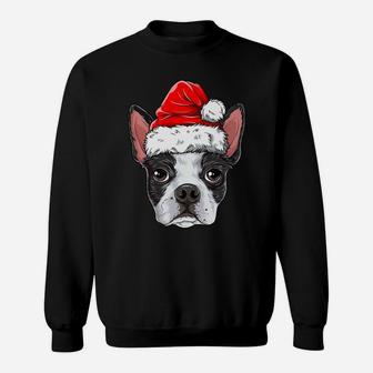 Boston Terrier Christmas Dog Santa Hat Xmas Boys Kids Girls Sweatshirt | Crazezy