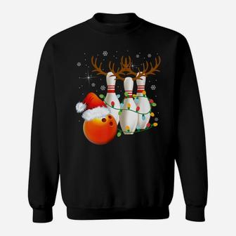 Bowling Gifts Christmas Bowling Santa Hat Christmas Lights Sweatshirt | Crazezy DE