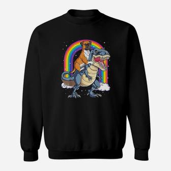 Boxer Riding Dinosaur T Rex Gift Dog Lover Boys Kids Rainbow Sweatshirt | Crazezy CA
