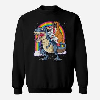 Boxer Unicorn Riding Dinosaur T Rex Girls Kids Boys Rainbow Raglan Baseball Tee Sweatshirt | Crazezy