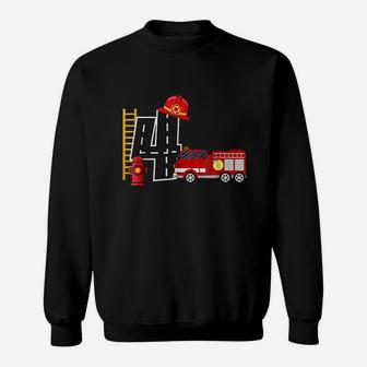 Boys 4 Year Old Fire Truck Birthday Sweatshirt | Crazezy AU