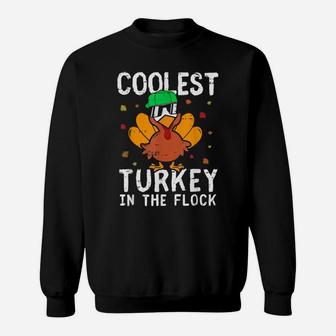Boys Kids Thanksgiving Day Funny Coolest Turkey In The Flock Sweatshirt | Crazezy DE