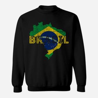 Brazilian Map And Flag Souvenir - Distressed Brazil Sweatshirt | Crazezy