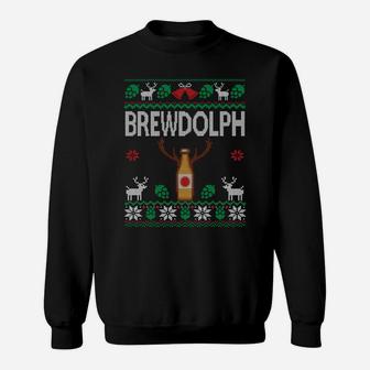 Brewdolph Ugly Christmas Beer Lover Craft Beer Brewer Sweatshirt Sweatshirt | Crazezy