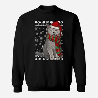 British Shorthair Cat Santa Hat Xmas Ugly Christmas Sweatshirt Sweatshirt | Crazezy