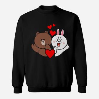 Brown Bear Cony Bunny Rabbit Love & Kisses For You Valentine Sweatshirt - Monsterry UK