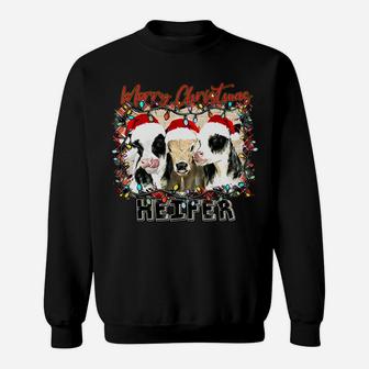 Buffalo Plaid Merry Christmas Heifer Farm Girl Cows Lover Sweatshirt | Crazezy