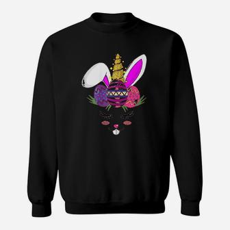 Bunny Easter Eggs Cute Unicorn Girls Easter Sweatshirt | Crazezy