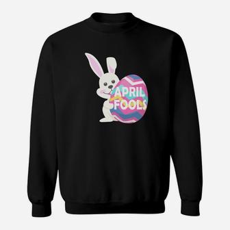 Bunny Rabbit Playing With Big Easter Egg April Fools Sweatshirt - Thegiftio