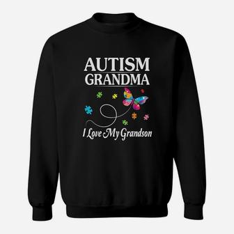 Butterfly Autism Grandma I Love My Grandson Sweatshirt | Crazezy