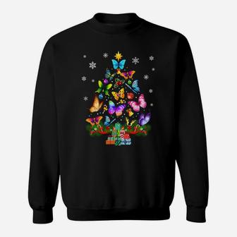 Butterfly Christmas Tree Lights Women Girls Xmas Butterfly Sweatshirt Sweatshirt | Crazezy