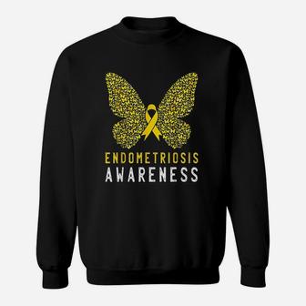 Butterfly Endometriosis Awareness Month Endo Support Ribbon Sweatshirt | Crazezy