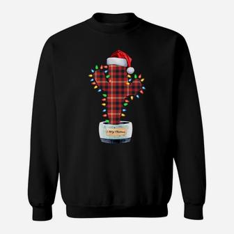 Cactus Christmas Buffalo Plaid Shirt Lights Santa Gift Xmas Sweatshirt Sweatshirt | Crazezy CA