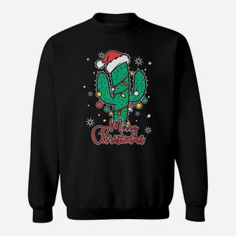 Cactus Wear Santa's Hat With Christmas Lights Cactus Lovers Sweatshirt | Crazezy