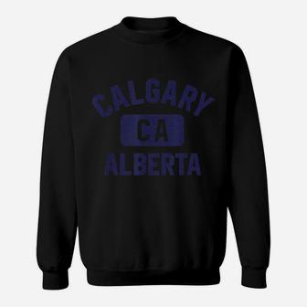 Calgary Ca Gym Style Distressed Navy Blue Print Sweatshirt | Crazezy CA