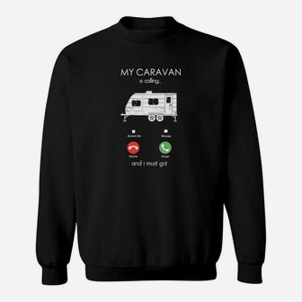 Camping-Herren-Sweatshirt Schwarzes mit My Caravan is Calling Aufdruck - Seseable