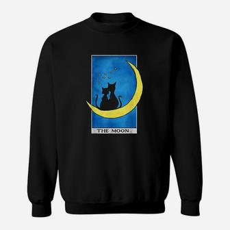 Cat And Moon Tarot With Two Cats And Crescent Moon Sweatshirt - Thegiftio