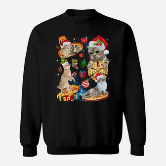 Cat Christmas Riding Pizza Funny Cats Santa Hat Xmas Gift Sweatshirt Sweatshirt | Crazezy
