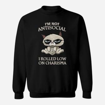 Cat Grumpy I'm Not Antisocial I Rolled Low On Charisma Hoodie Sweatshirt - Monsterry