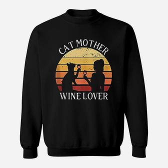 Cat Mother Wine Lover Vintage Sweatshirt | Crazezy DE
